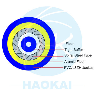 GJFXH Simplex Armored Indoor Drop Fiber Cable G657A2 1core With Kevlar Yarn
