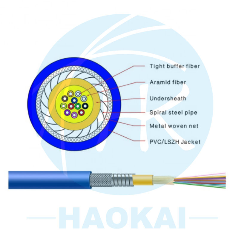 GJFXH Simplex Armored Indoor Drop Fiber Cable G657A2 1core With Kevlar Yarn